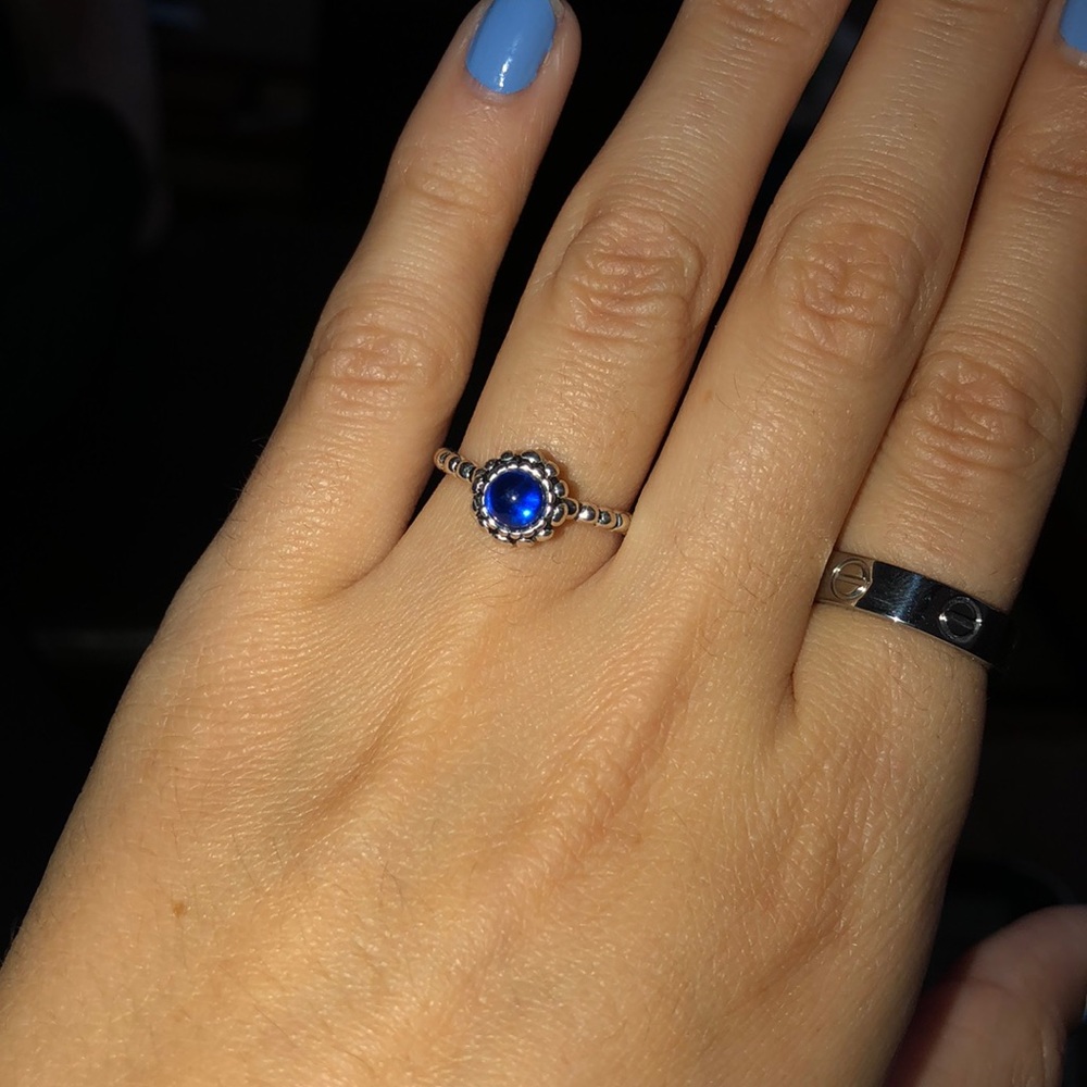 Stackable birthday ring bright blue size 6